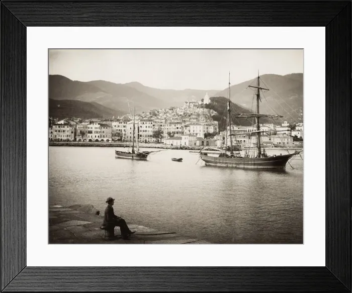 Framed Print : Italy c. 1880s - ships, boats in the harbour at Sanremo Framed Print : Italy c. 1880s - ships, boats in the harbour at Sanremo