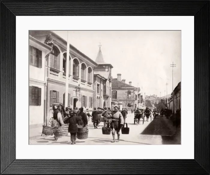 Framed Print : Street scene, Shanghai, China, c. 1890 s, porter and traffic Framed Print : Street scene, Shanghai, China, c. 1890 s, porter and traffic
