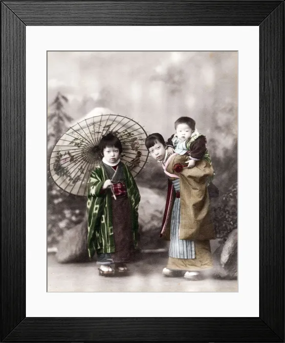 Framed Print : Two children and a baby. Japan Framed Print : Two children and a baby. Japan