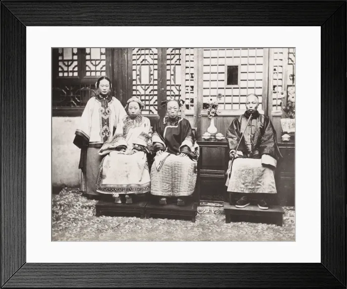 Framed Print : Wealthy Chinese family, ornate robes, man with pipe Framed Print : Wealthy Chinese family, ornate robes, man with pipe