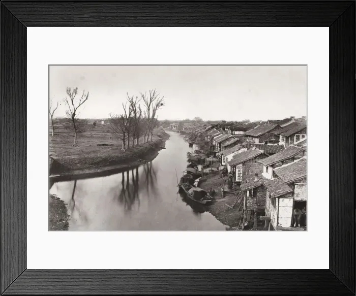 Framed Print : Creek, river, near Shanghai, China, houses on the river bank Framed Print : Creek, river, near Shanghai, China, houses on the river bank