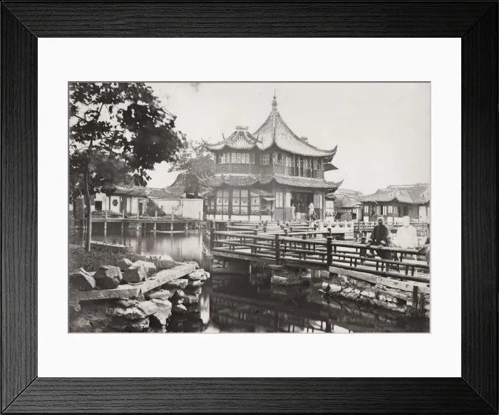 Framed Print : Tea house and wooden bridge, Shanghai, China Framed Print : Tea house and wooden bridge, Shanghai, China