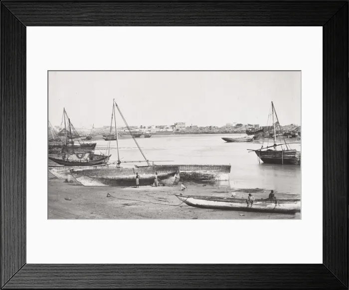 Framed Print : Coastal view with boats on the beach, Zanzibar, Unguja Framed Print : Coastal view with boats on the beach, Zanzibar, Unguja