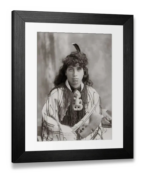 Framed Print : Maori Girl with facial tattoos, New Zealand, c. 1880