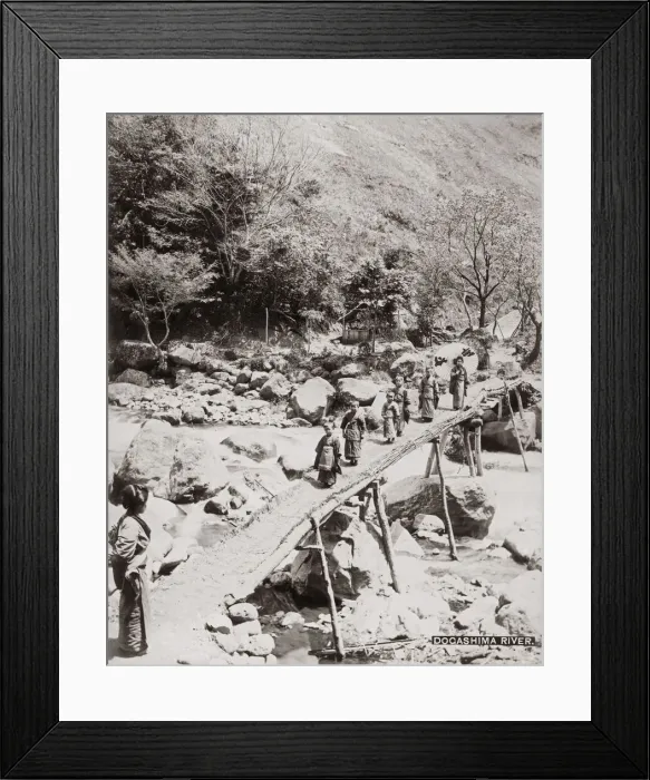 Framed Print : Children crossing the Dogashima River, Japan, c. 1890 Framed Print : Children crossing the Dogashima River, Japan, c. 1890