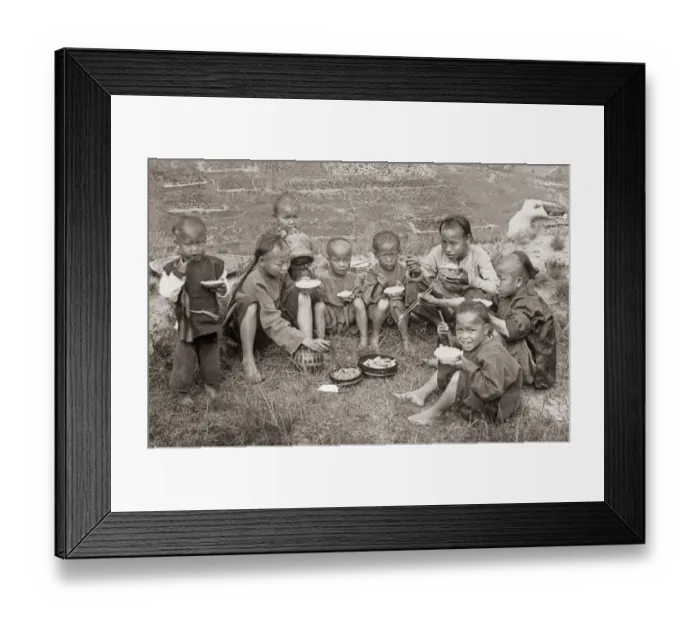 Framed Print : Chinese children eating with chopsticks, China c. 1890 Framed Print : Chinese children eating with chopsticks, China c. 1890