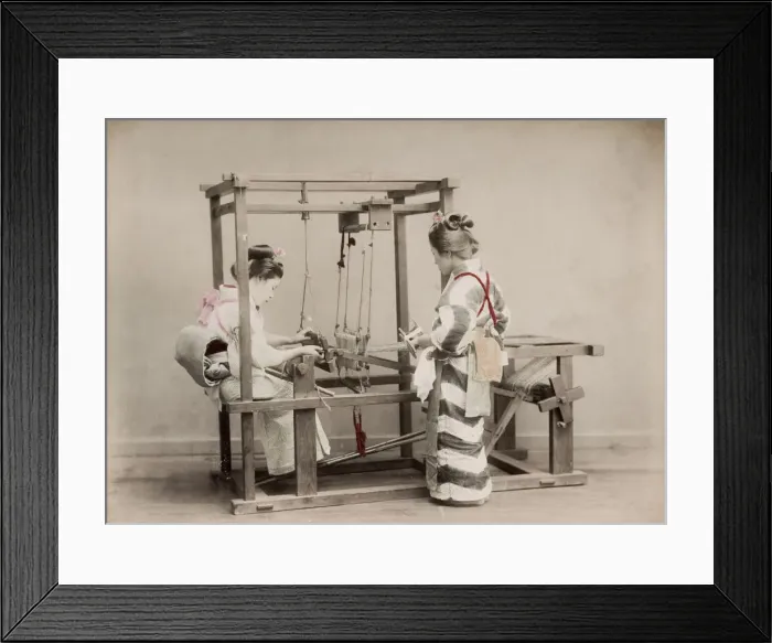 Framed Print : c. 1880s Japan - weaving on a loom Framed Print : c. 1880s Japan - weaving on a loom