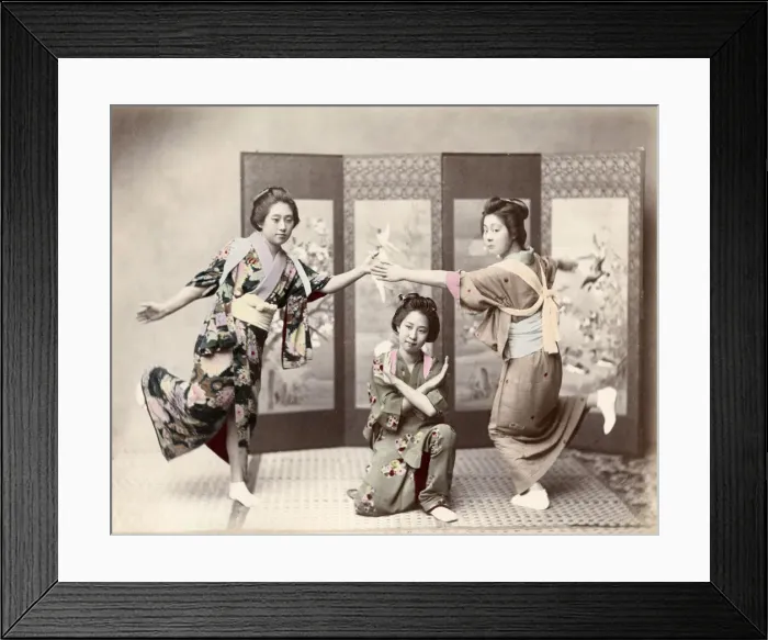 Framed Print : c. 1880s Japan - dancers, geishas Framed Print : c. 1880s Japan - dancers, geishas