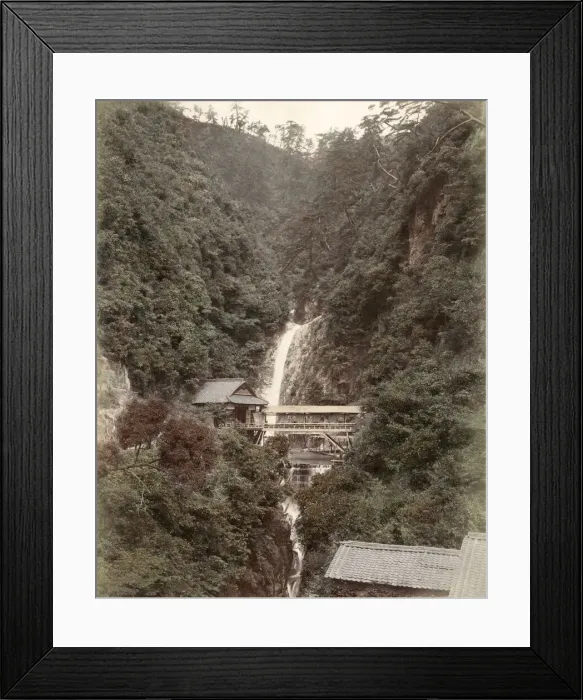 Framed Print : c. 1880s Japan - Metaki waterfall, Kove Framed Print : c. 1880s Japan - Metaki waterfall, Kove