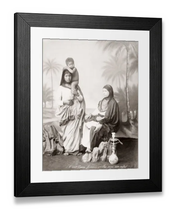 Framed Print : Two arab women with child, hookah pipe, Egypt, c. 1890 Framed Print : Two arab women with child, hookah pipe, Egypt, c. 1890