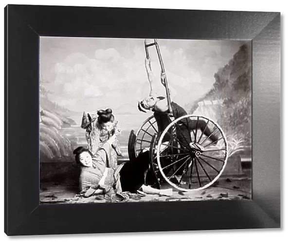 c. 1880s Japan - a rickshaw accident, studio tableau