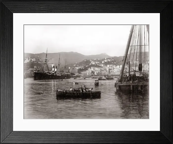 Framed Print : c. 1890 Italy - boats, ships in harbour Genoa Genova Framed Print : c. 1890 Italy - boats, ships in harbour Genoa Genova
