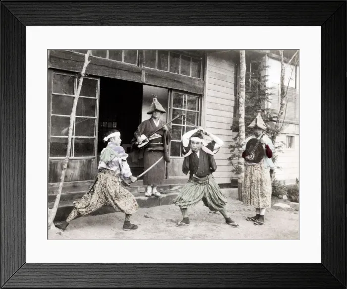 Framed Print : c. 1880s Japan - actors palying the part of warriors Framed Print : c. 1880s Japan - actors palying the part of warriors