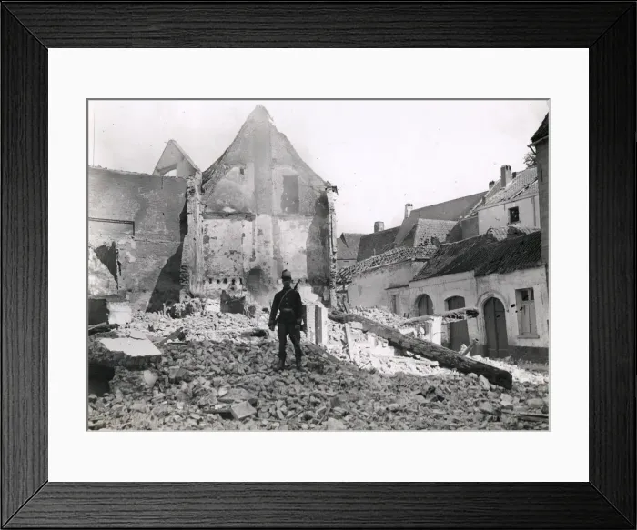 Framed Print : WWI: damaged houses in Mechelen, Malines, Belgium Framed Print : WWI: damaged houses in Mechelen, Malines, Belgium