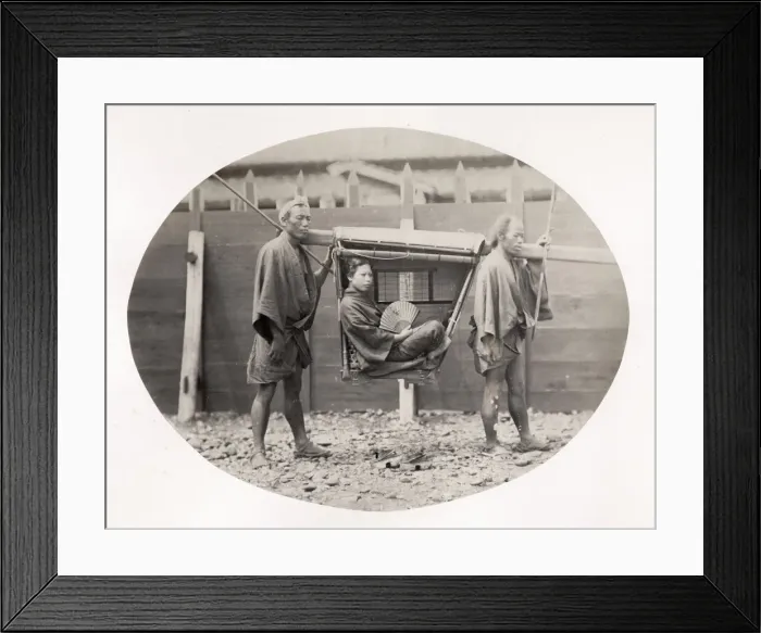Framed Print : Japanese woman in a kago, carrying chair, Japan, c. 1870 s Framed Print : Japanese woman in a kago, carrying chair, Japan, c. 1870 s