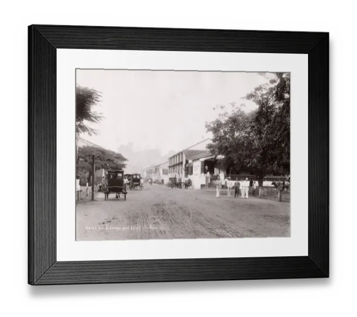 Framed Print : Hotel de L Europe, High Street, Singapore, horse and carriages Framed Print : Hotel de L Europe, High Street, Singapore, horse and carriages