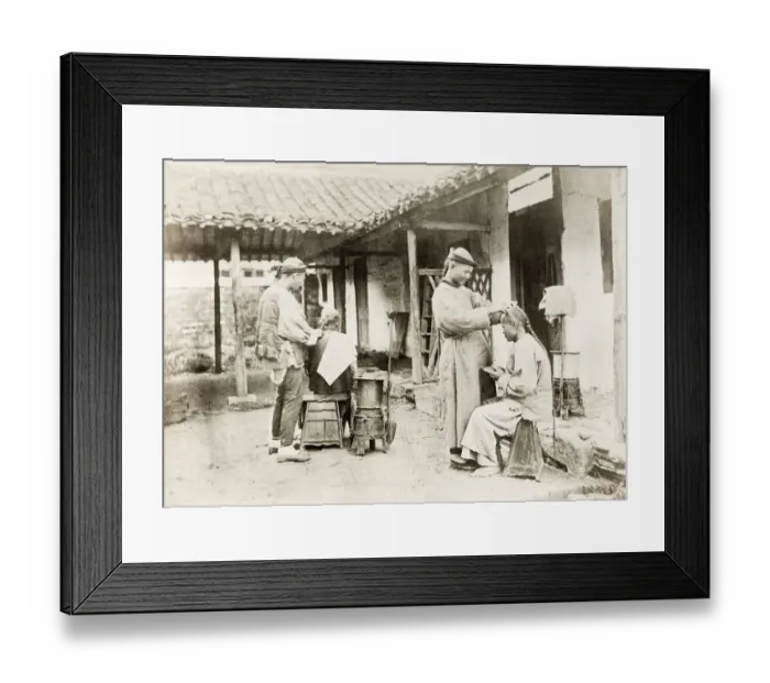 Framed Print : China c. 1880s - itinerant barbers Framed Print : China c. 1880s - itinerant barbers