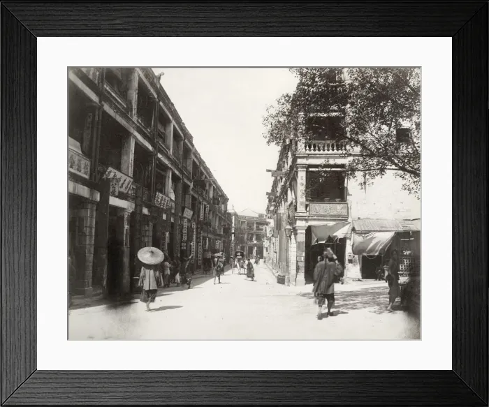 Framed Print : Hong Kong c. 1880s - street in the Chinese quarter Framed Print : Hong Kong c. 1880s - street in the Chinese quarter