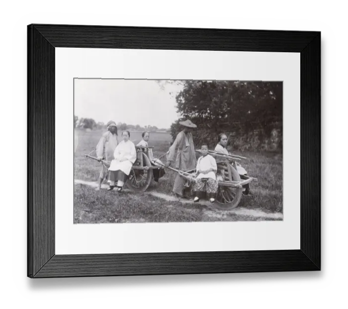 Framed Print : Chinese women being transported by wheelbarrow Framed Print : Chinese women being transported by wheelbarrow