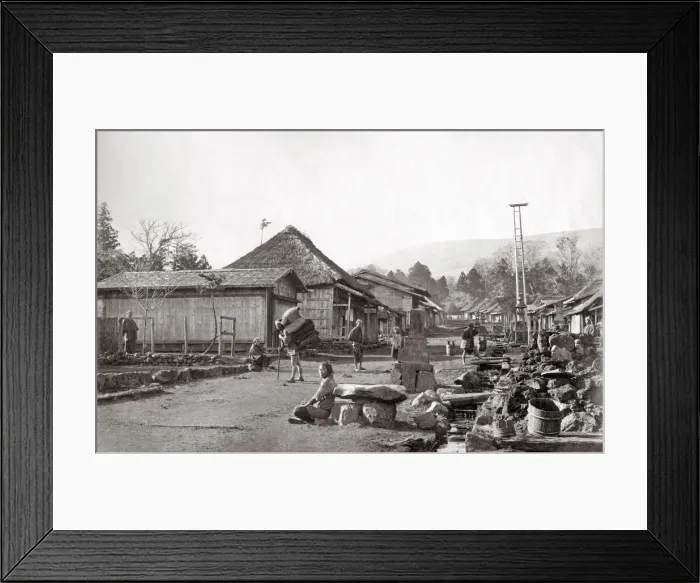 Framed Print : Street life in a Japanese village, c. 1870 s Framed Print : Street life in a Japanese village, c. 1870 s