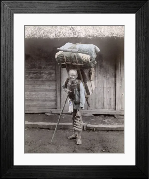 Framed Print : Porter with his load, Japan, c. 1880 s Framed Print : Porter with his load, Japan, c. 1880 s
