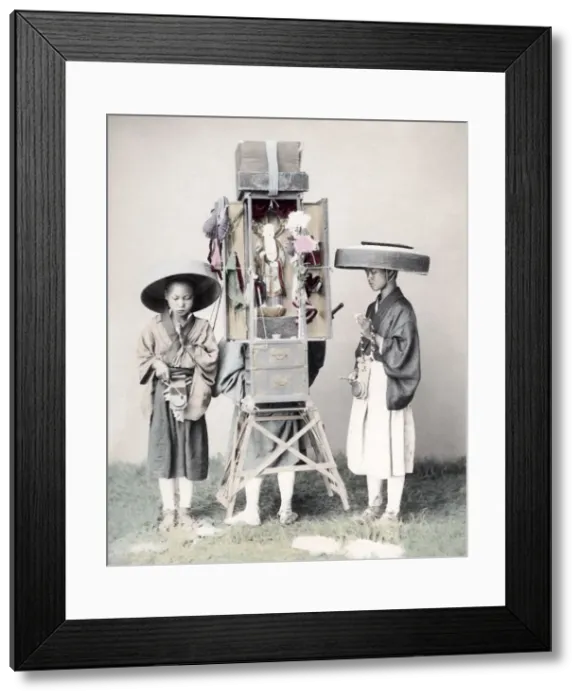 Framed Print : Buddhist pilgrims with a portable altar, Japan, c. 1890 Framed Print : Buddhist pilgrims with a portable altar, Japan, c. 1890