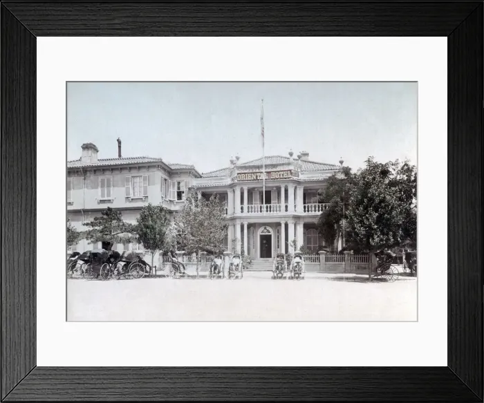 Framed Print : Rickshaws, Oriental hotel, Kobe, Japan, c. 1890 Framed Print : Rickshaws, Oriental hotel, Kobe, Japan, c. 1890
