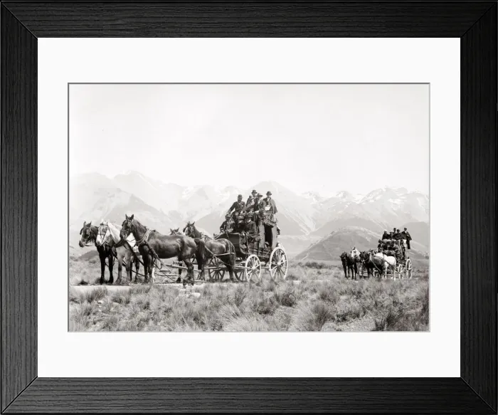 Framed Print : Stage-coaches pulled by five-horse teams, c. 1890 s Framed Print : Stage-coaches pulled by five-horse teams, c. 1890 s