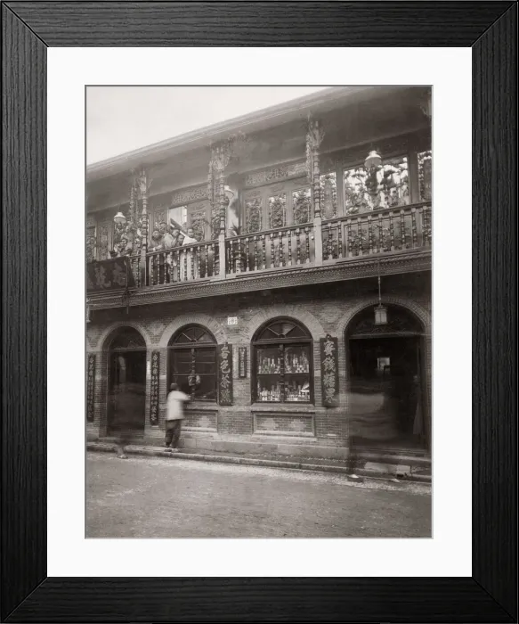Framed Print : Ornate Chinese shop front, c. 1890 s, China Framed Print : Ornate Chinese shop front, c. 1890 s, China