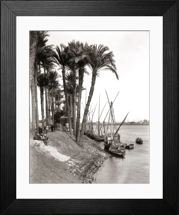 Framed Print : 1880s - river boats on the banks of the Nile Framed Print : 1880s - river boats on the banks of the Nile
