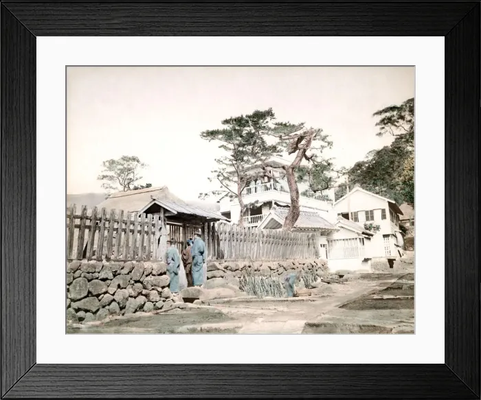 Framed Print : c. 1880s Japan - the hot springs and inn at Atami Framed Print : c. 1880s Japan - the hot springs and inn at Atami