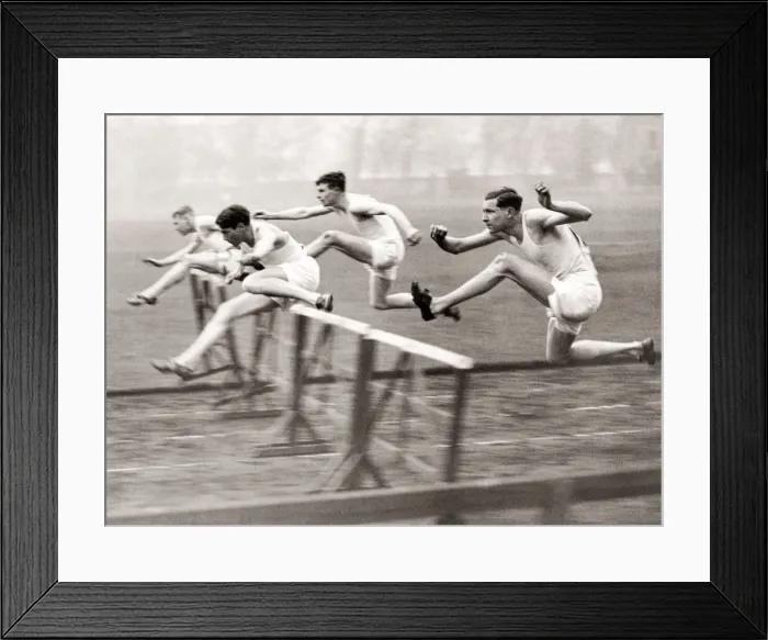 Framed Print : 1930s press photo - hurdles racing, athletics Framed Print : 1930s press photo - hurdles racing, athletics