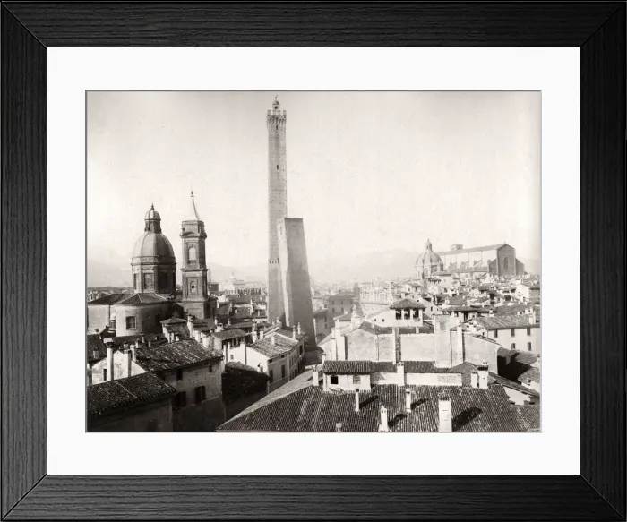 Framed Print : Two Towers and city view, Bolgona, italy, c. 1880 Framed Print : Two Towers and city view, Bolgona, italy, c. 1880