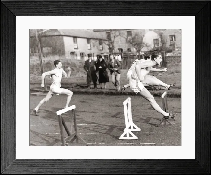 Framed Print : Cambridge University sports final - the hurdles, 1933 Framed Print : Cambridge University sports final - the hurdles, 1933