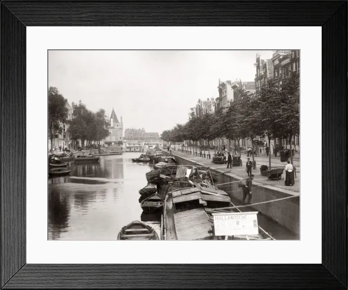 Framed Print : Canal scene with boats, Netherland, Holland, 1890 s Framed Print : Canal scene with boats, Netherland, Holland, 1890 s
