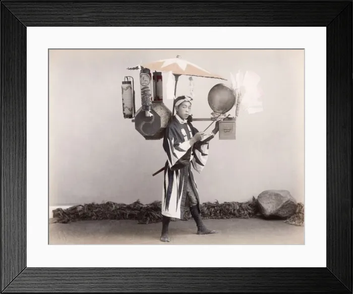 Framed Print : c. 1880s Japan - street entertainer (?) with drum Framed Print : c. 1880s Japan - street entertainer (?) with drum