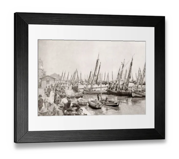 Framed Print : Fishing boats, harbour, Lisbon, Portugal, c. 1890 Framed Print : Fishing boats, harbour, Lisbon, Portugal, c. 1890