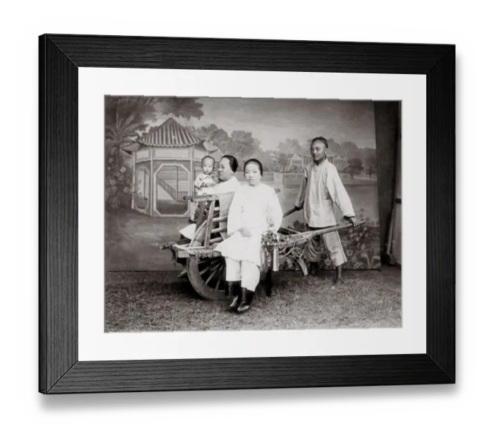 Framed Print : c. 1880s China - women and a baby on a wheelbarrow Framed Print : c. 1880s China - women and a baby on a wheelbarrow