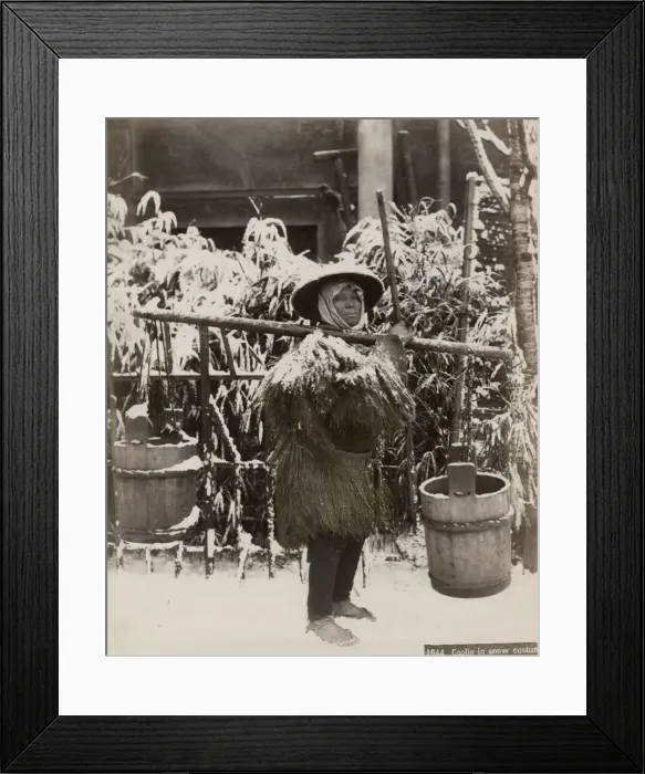 Framed Print : Japanese coolie or labourer in a snow scene, Japan Framed Print : Japanese coolie or labourer in a snow scene, Japan