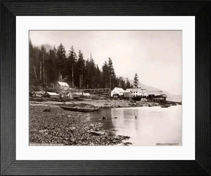 Framed Print : c. 1880s Inverness fish cannery, Keena River, BC Canada Framed Print : c. 1880s Inverness fish cannery, Keena River, BC Canada