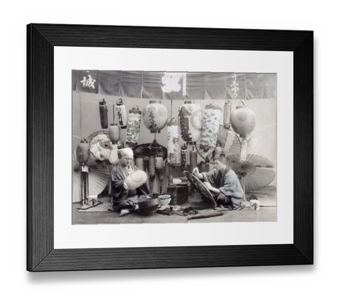 Framed Print : Umbrella and paper lantern maker, Japan, c. 1890 Framed Print : Umbrella and paper lantern maker, Japan, c. 1890
