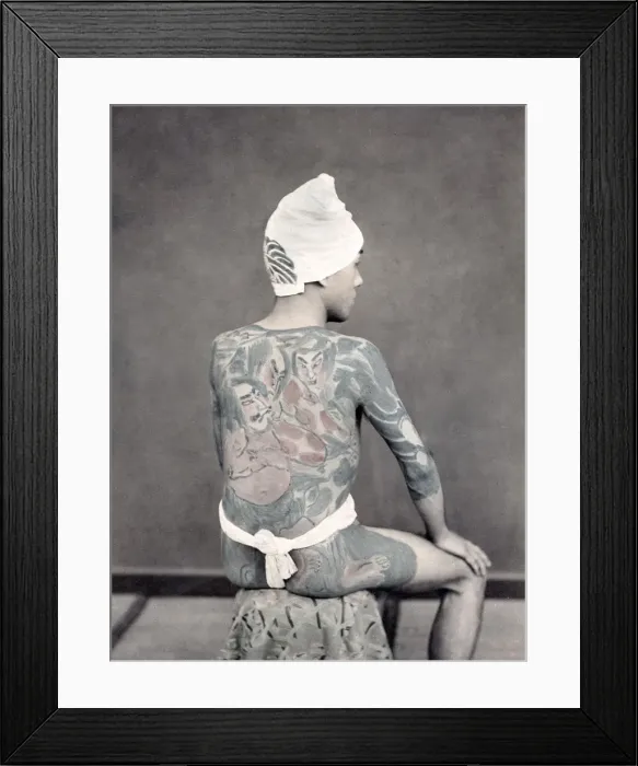 Framed Print : Man with tattoos, tattooed back, Japan, c. 1880 s Framed Print : Man with tattoos, tattooed back, Japan, c. 1880 s