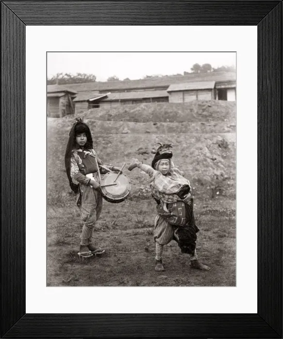 Framed Print : Japanese street performers, acrobats, children, Japan Framed Print : Japanese street performers, acrobats, children, Japan