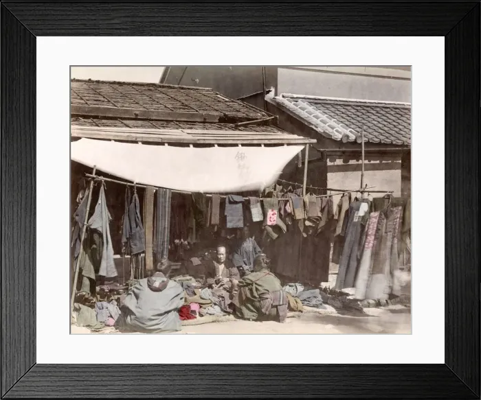 Framed Print : c. 1880s Japan - cloth and clothing store Framed Print : c. 1880s Japan - cloth and clothing store