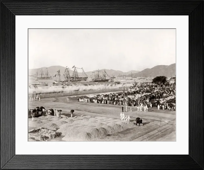 Framed Print : c. 1890s / 1900 Hong kong dockside military ceremony Framed Print : c. 1890s / 1900 Hong kong dockside military ceremony