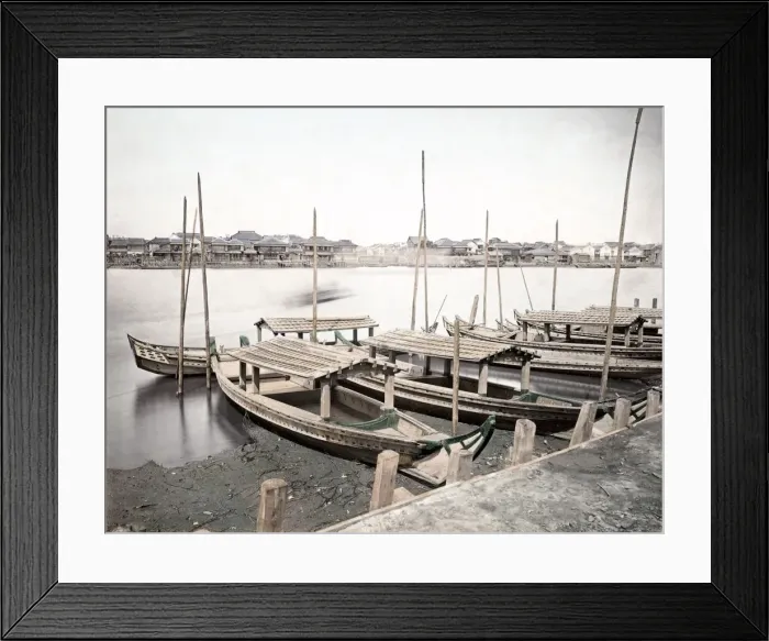Framed Print : c. 1880s Japan - boats tied up, probably Yokohama Framed Print : c. 1880s Japan - boats tied up, probably Yokohama
