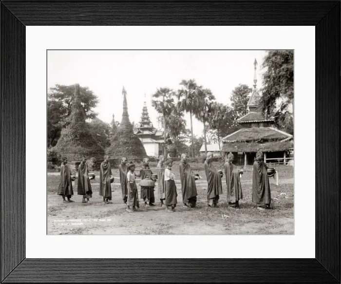 Framed Print : Buddhist priests collecting alms, Burma, Myanmar Framed Print : Buddhist priests collecting alms, Burma, Myanmar