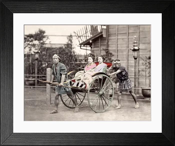 Framed Print : c. 1880s Japan - geishas in a rickshaw