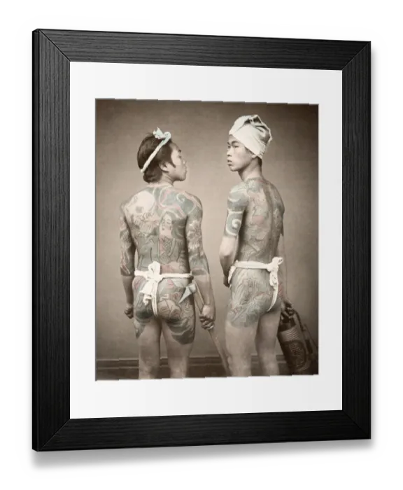 Framed Print : c. 1880s Japan - Japanese firemen ornate tattoos tattooing Framed Print : c. 1880s Japan - Japanese firemen ornate tattoos tattooing