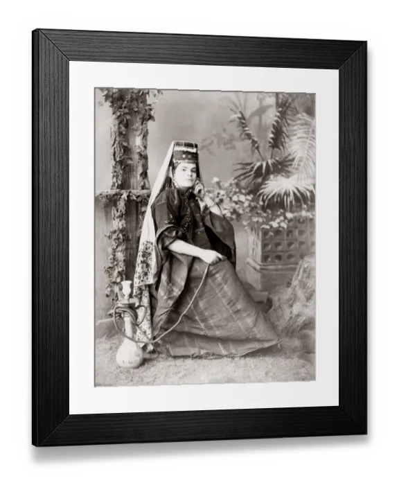 Framed Print : Woman from Jerusalem, c. 1880 s, with hookah Framed Print : Woman from Jerusalem, c. 1880 s, with hookah
